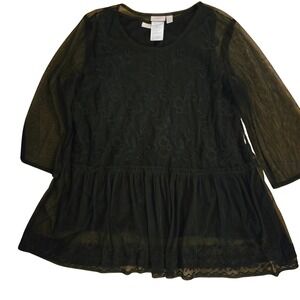LOGO Lavish Whimsigoth Lacey Witchy Embroidered Peplum Tunic Top‎ XL 3/4 Sleeve
